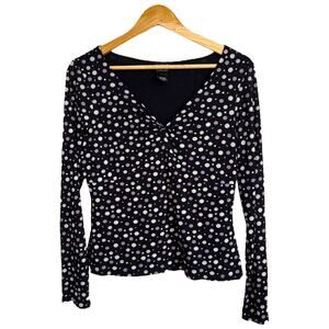 INC International Concepts polka dot twist front long sleeve top Y2K